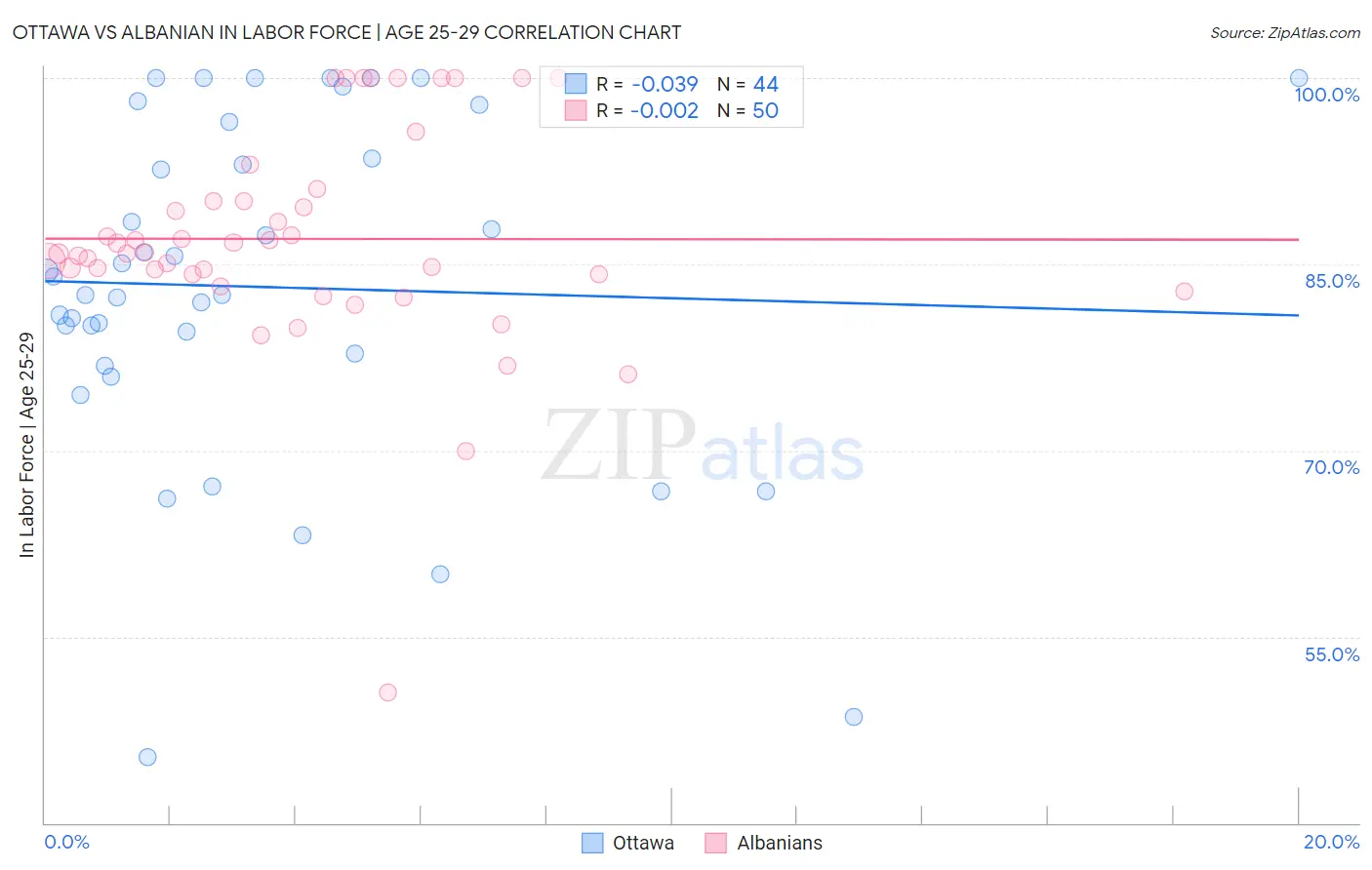 Ottawa vs Albanian In Labor Force | Age 25-29