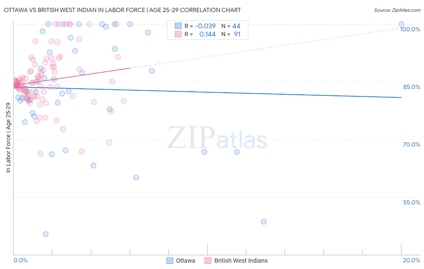 Ottawa vs British West Indian In Labor Force | Age 25-29