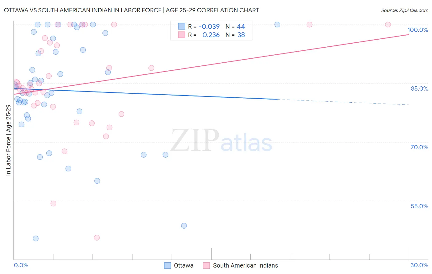 Ottawa vs South American Indian In Labor Force | Age 25-29