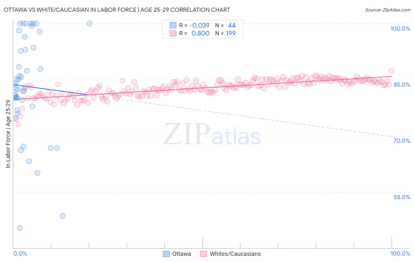 Ottawa vs White/Caucasian In Labor Force | Age 25-29