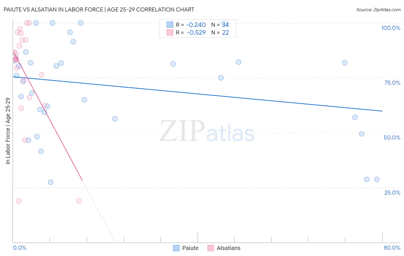 Paiute vs Alsatian In Labor Force | Age 25-29