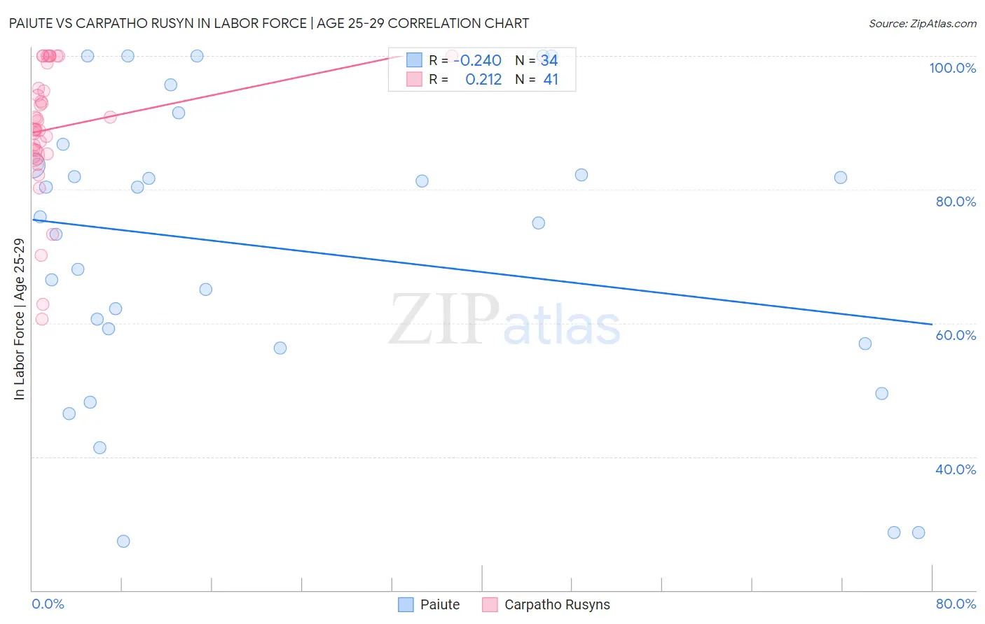 Paiute vs Carpatho Rusyn In Labor Force | Age 25-29