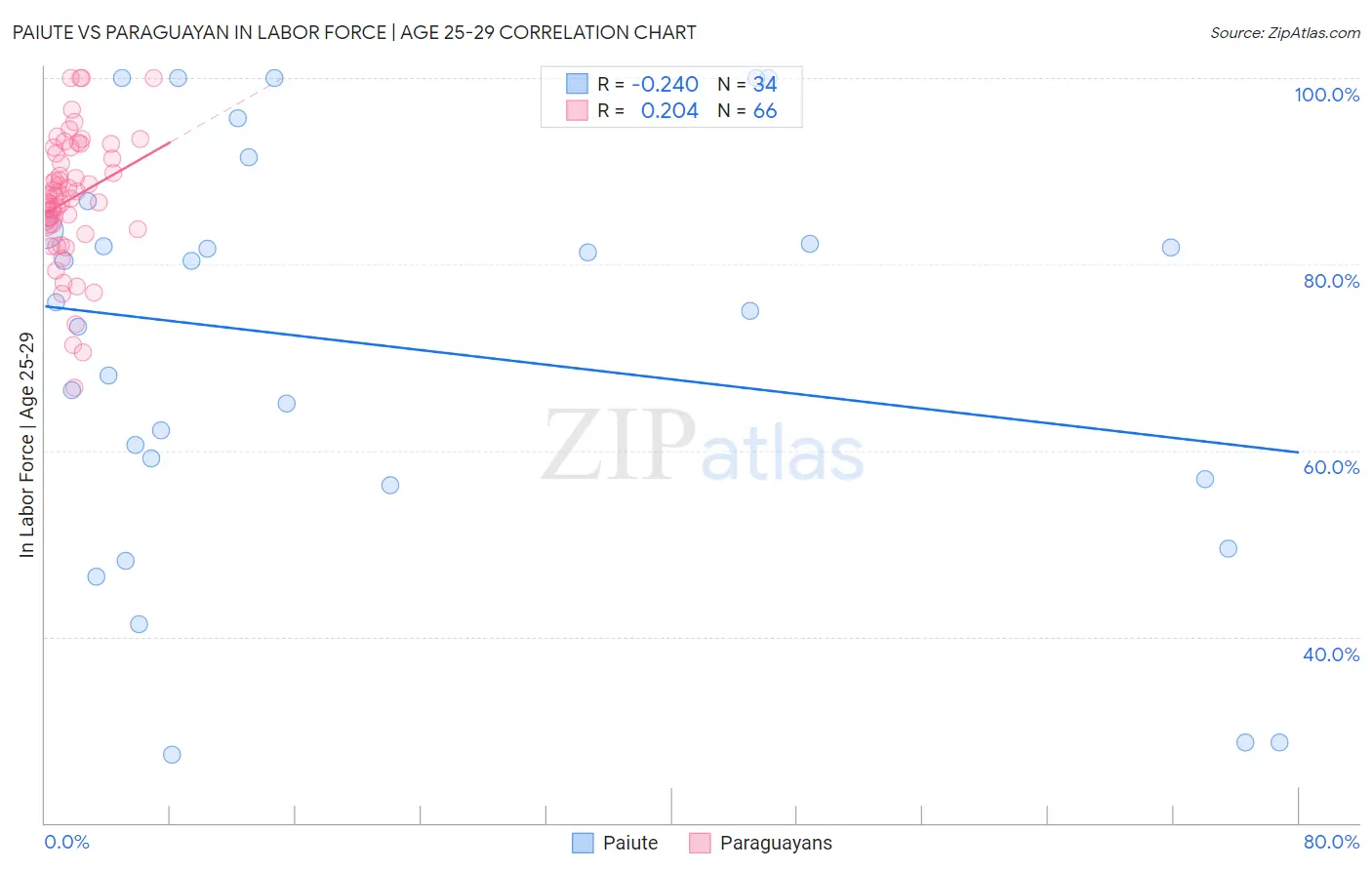 Paiute vs Paraguayan In Labor Force | Age 25-29