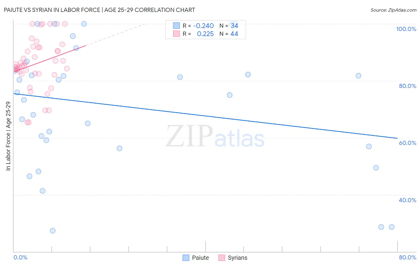 Paiute vs Syrian In Labor Force | Age 25-29