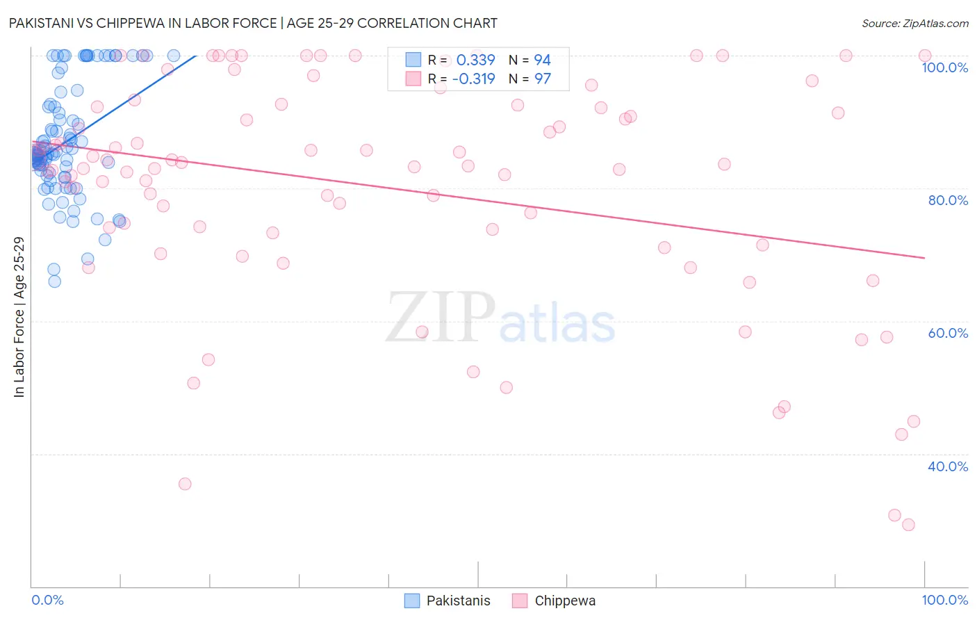 Pakistani vs Chippewa In Labor Force | Age 25-29