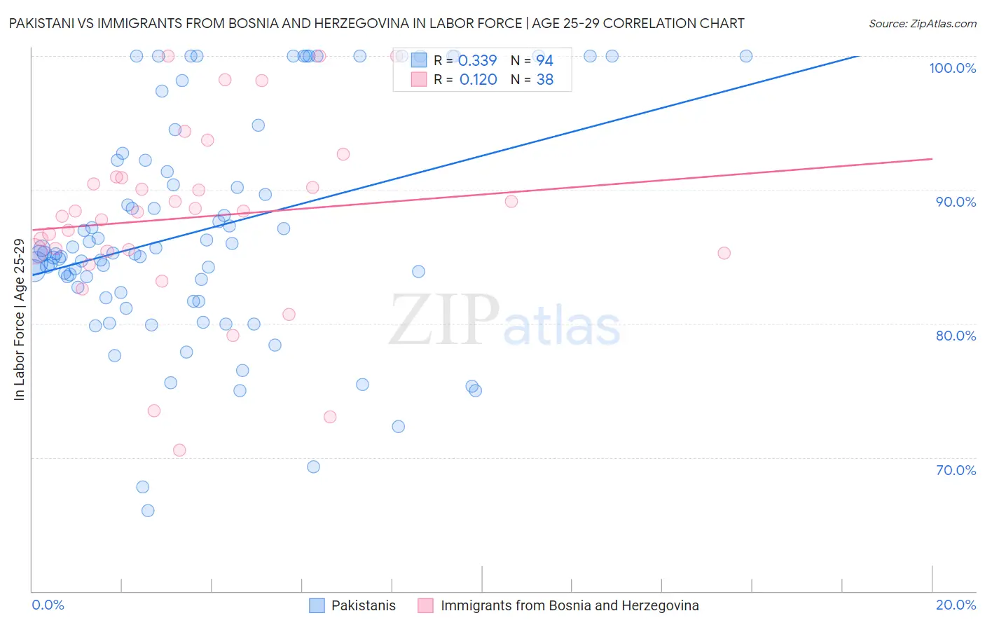 Pakistani vs Immigrants from Bosnia and Herzegovina In Labor Force | Age 25-29