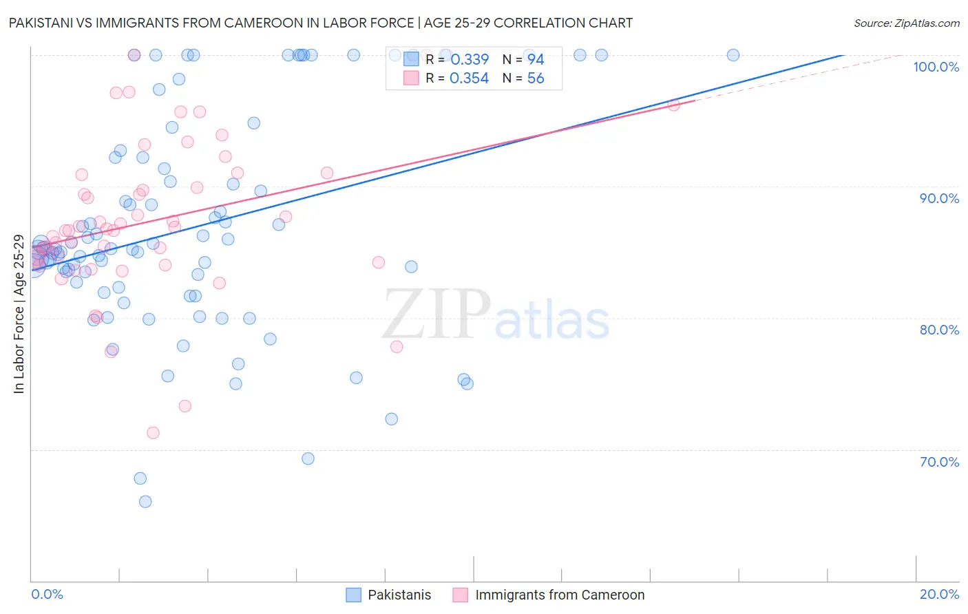 Pakistani vs Immigrants from Cameroon In Labor Force | Age 25-29