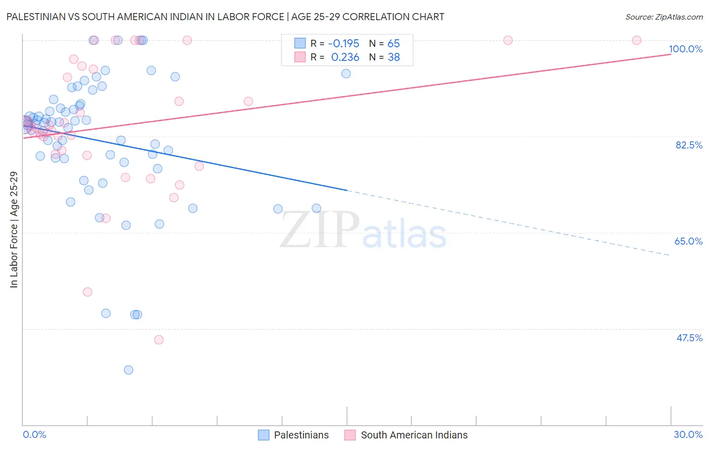 Palestinian vs South American Indian In Labor Force | Age 25-29