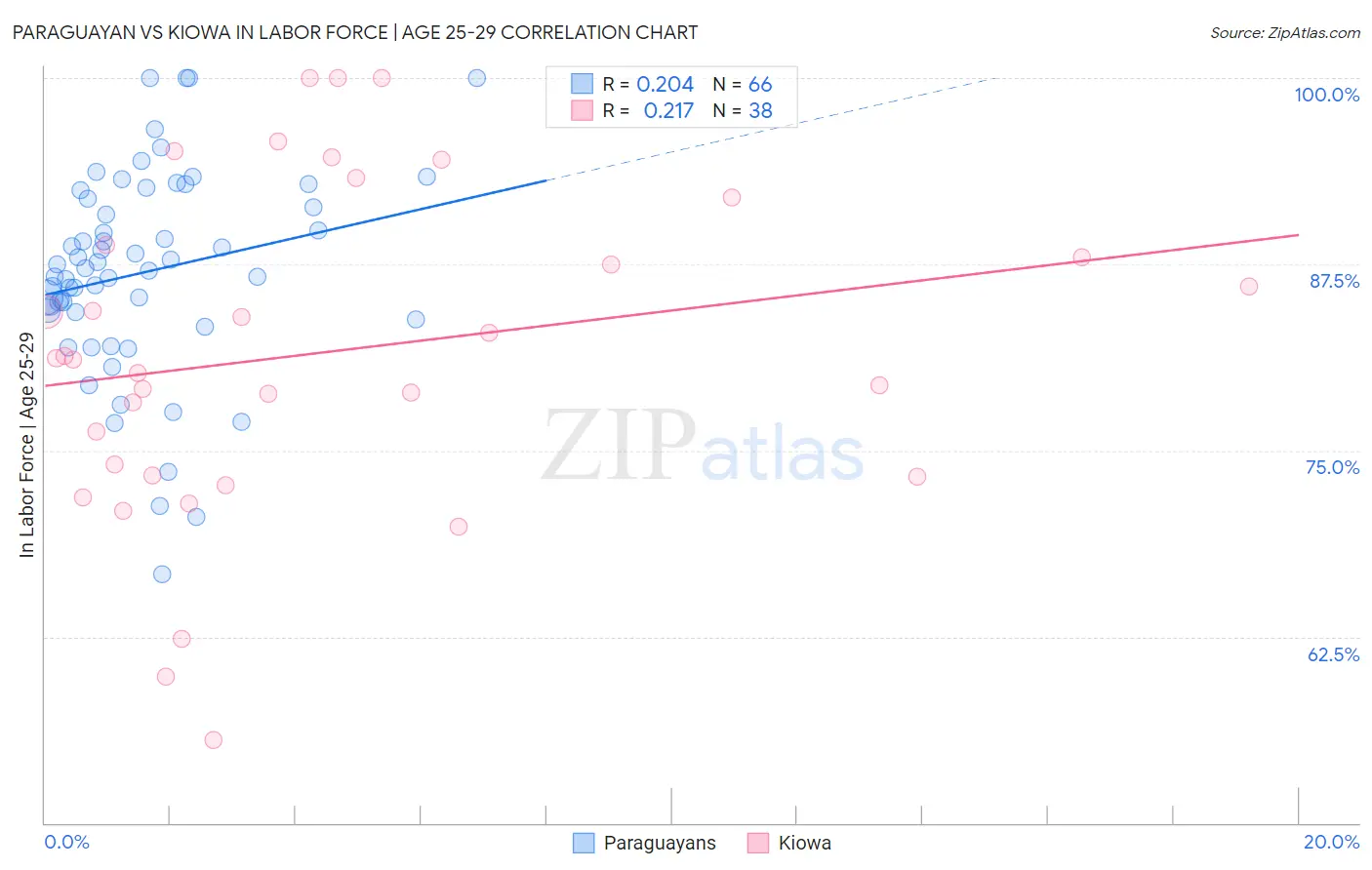 Paraguayan vs Kiowa In Labor Force | Age 25-29