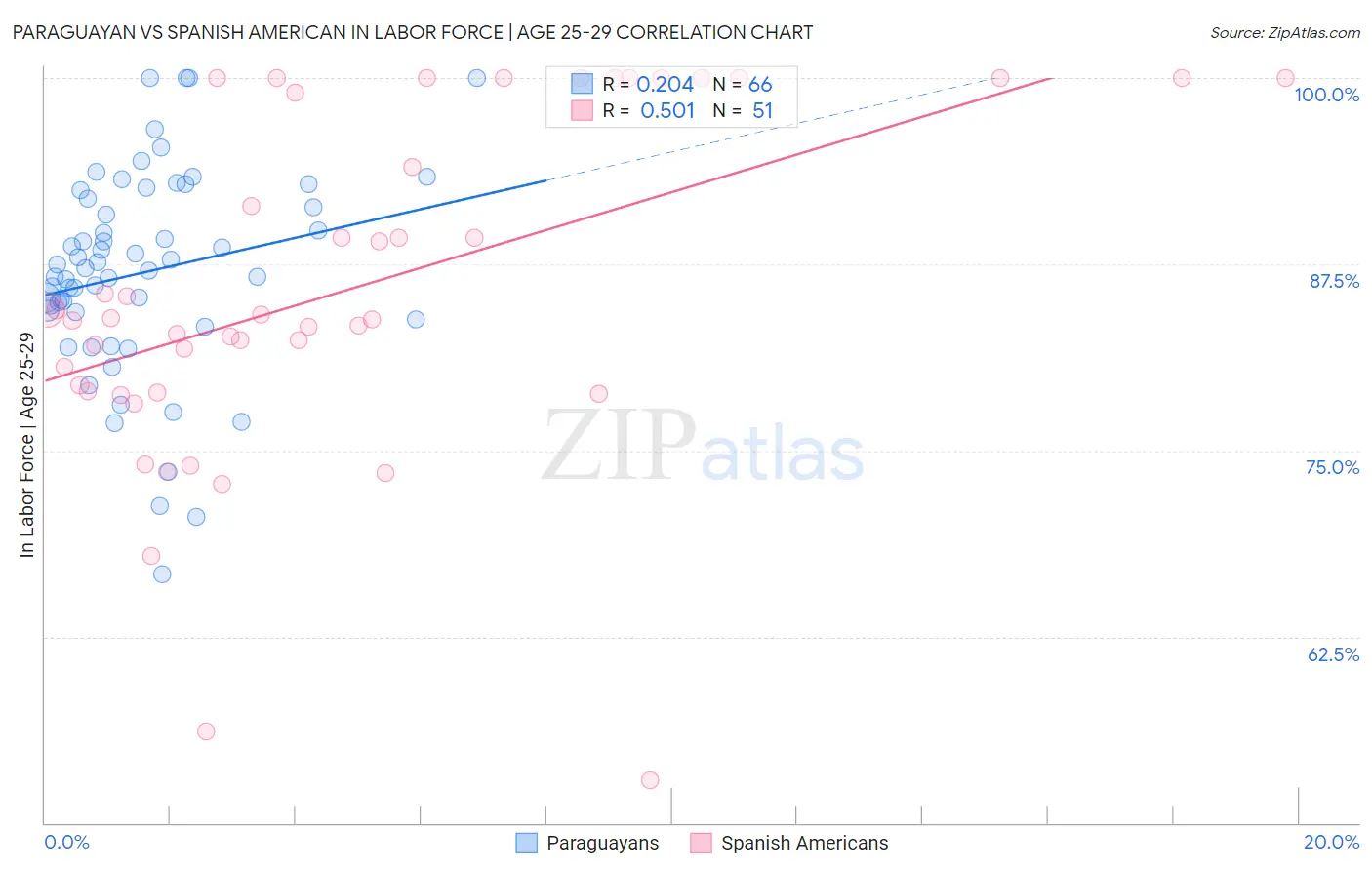Paraguayan vs Spanish American In Labor Force | Age 25-29