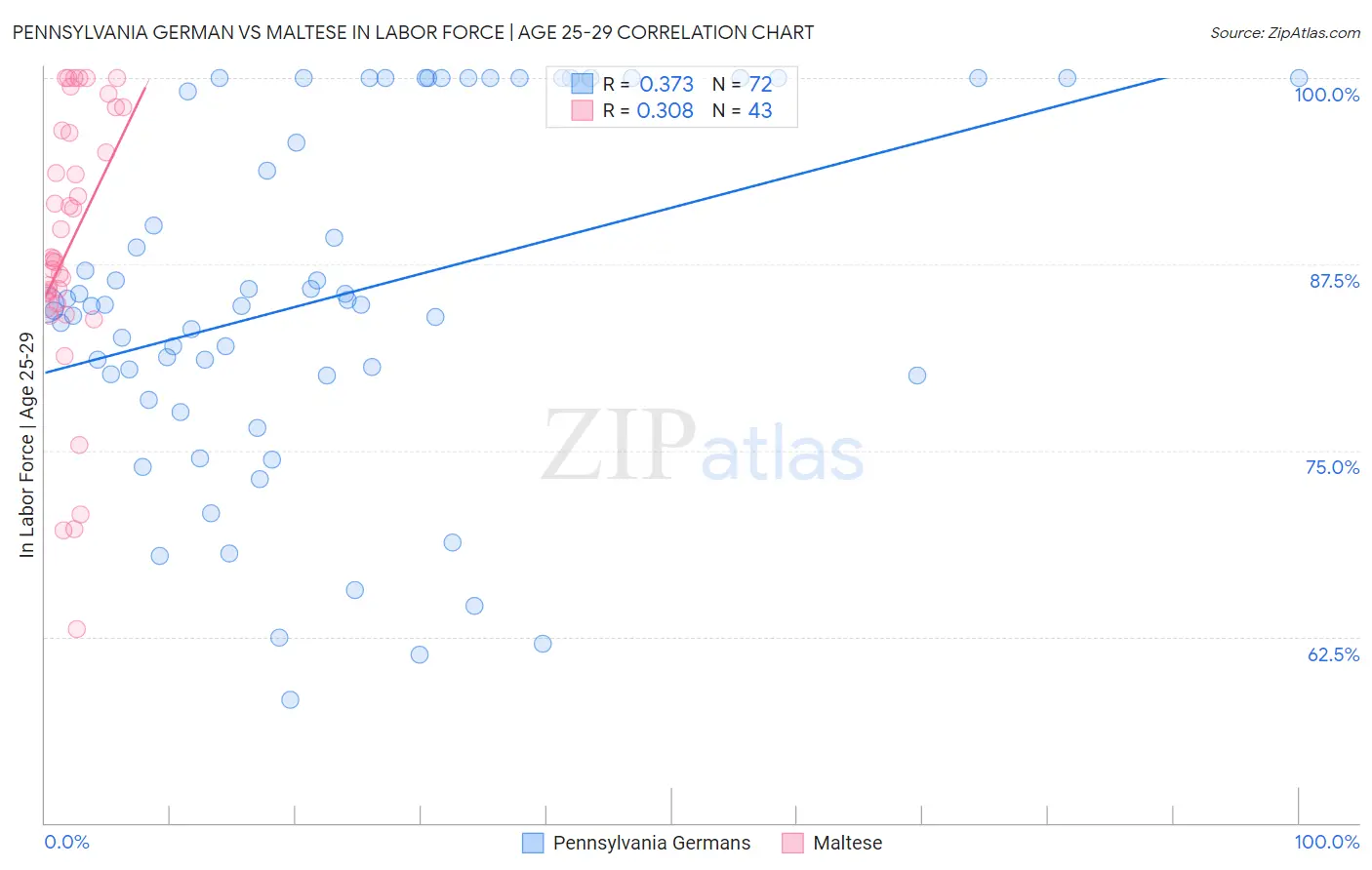 Pennsylvania German vs Maltese In Labor Force | Age 25-29