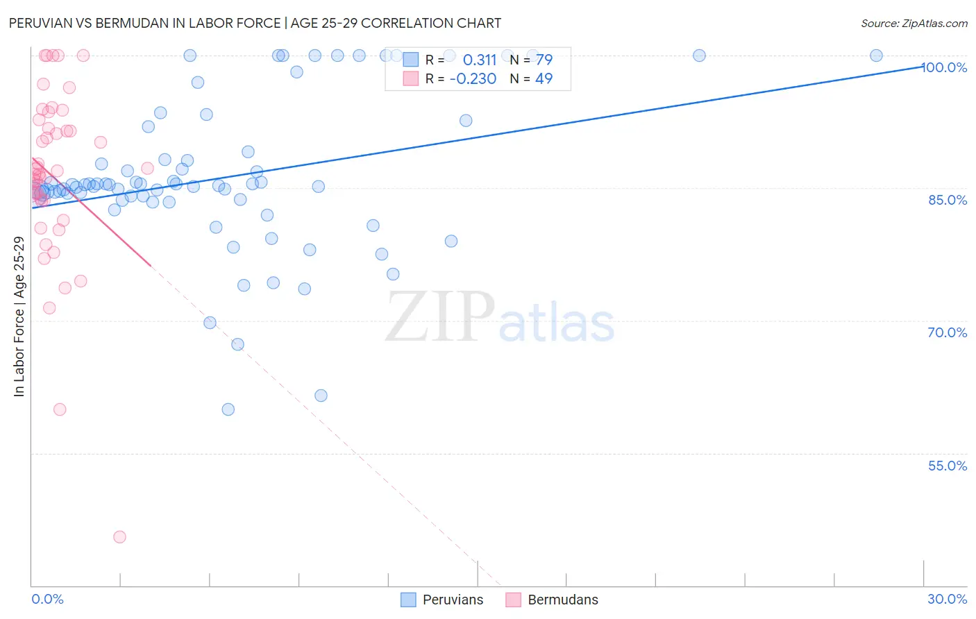 Peruvian vs Bermudan In Labor Force | Age 25-29