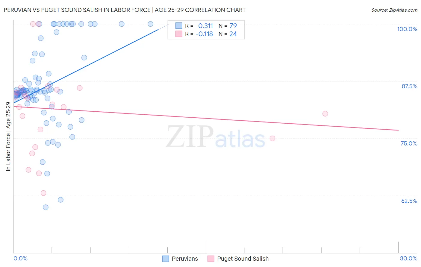 Peruvian vs Puget Sound Salish In Labor Force | Age 25-29