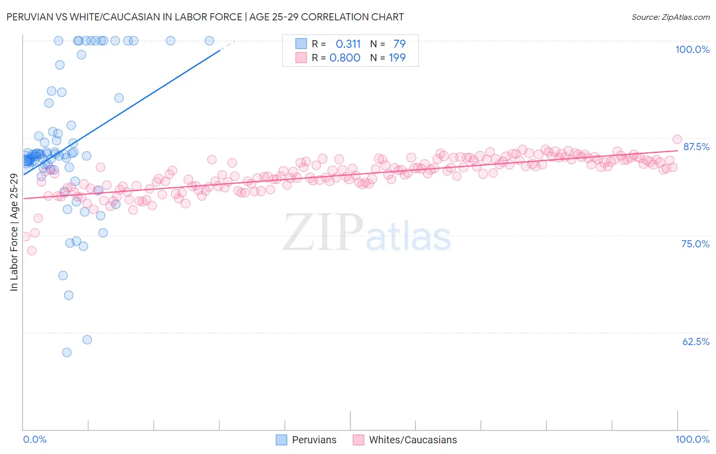 Peruvian vs White/Caucasian In Labor Force | Age 25-29