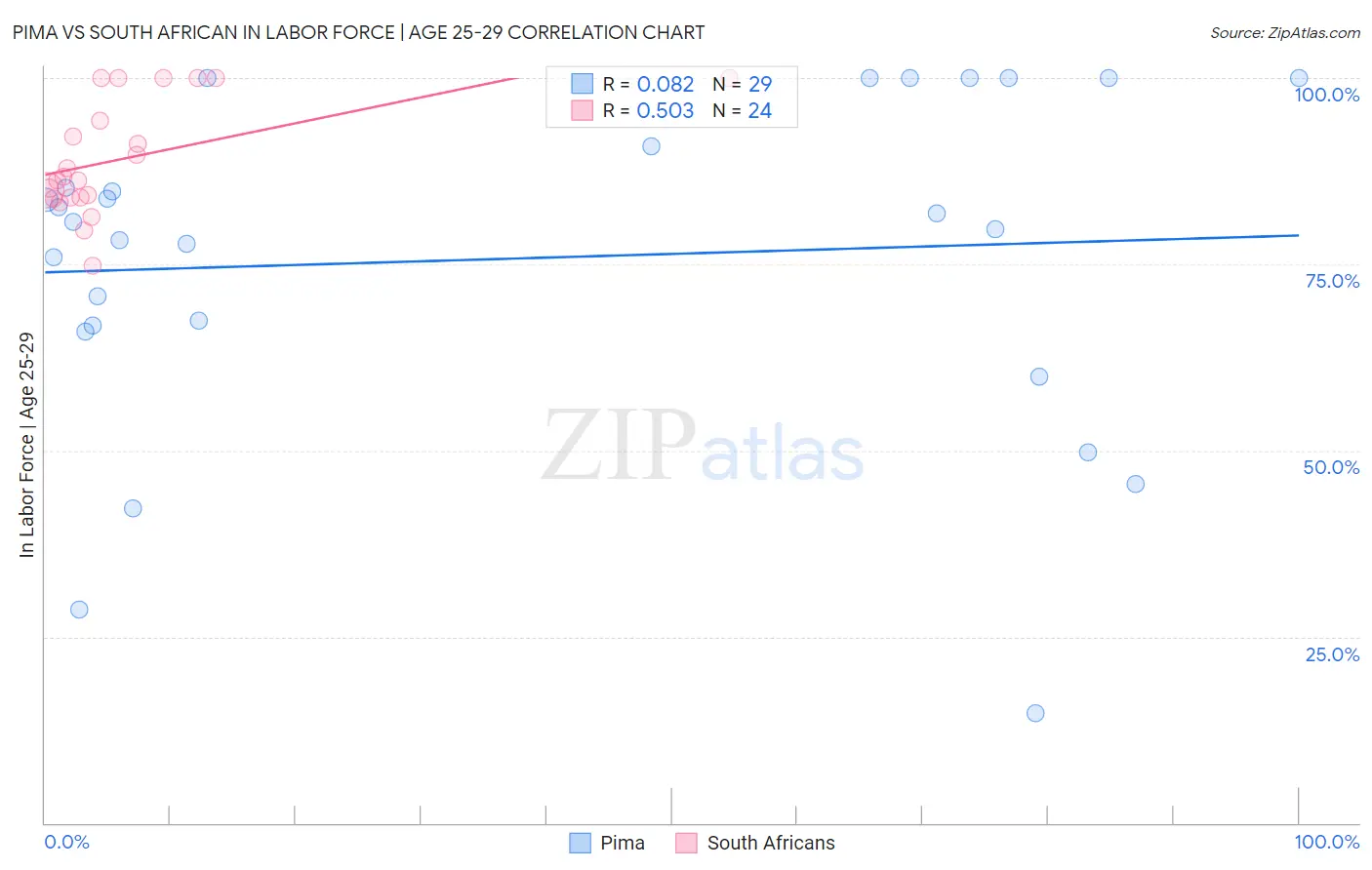 Pima vs South African In Labor Force | Age 25-29