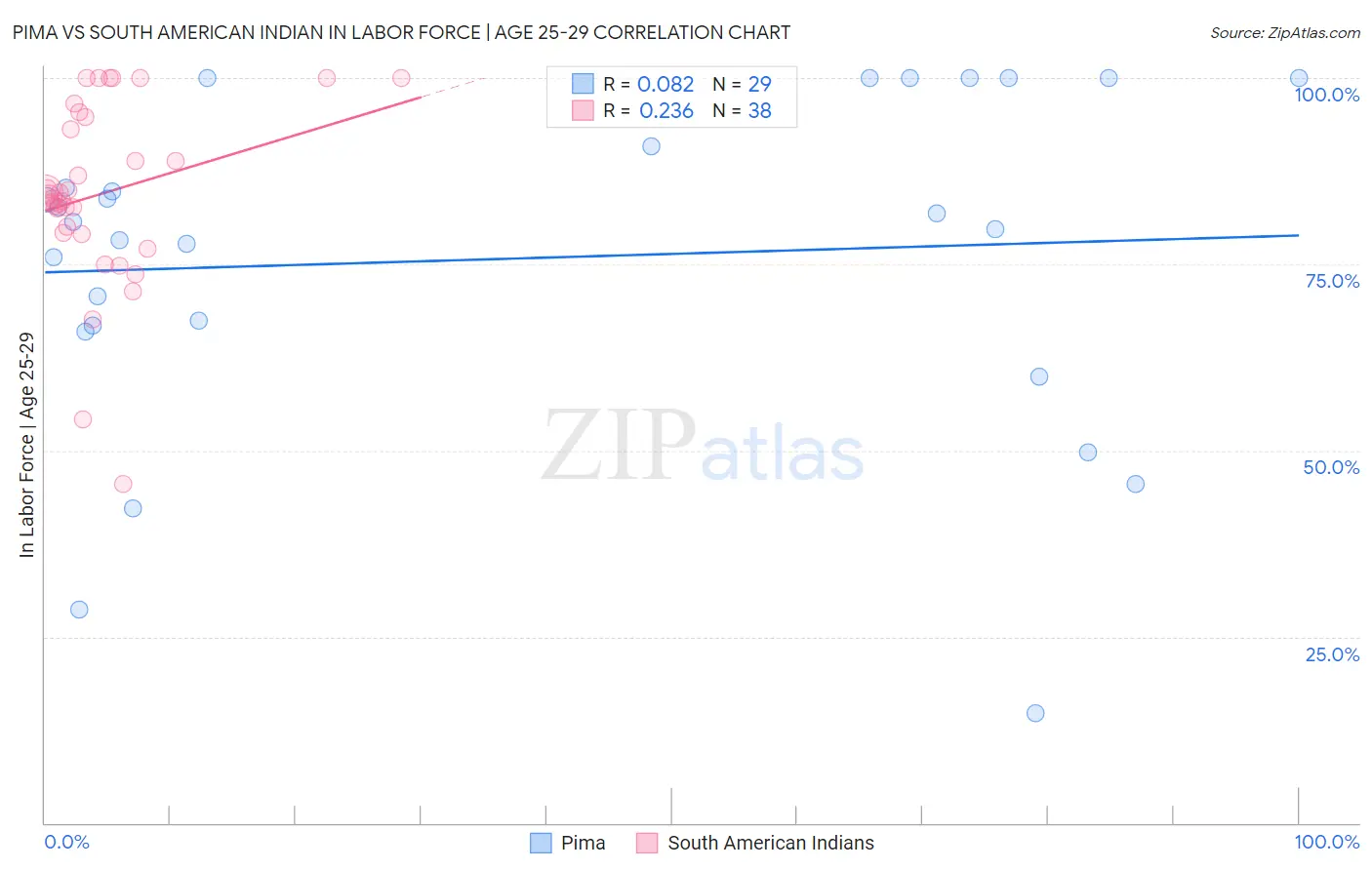 Pima vs South American Indian In Labor Force | Age 25-29
