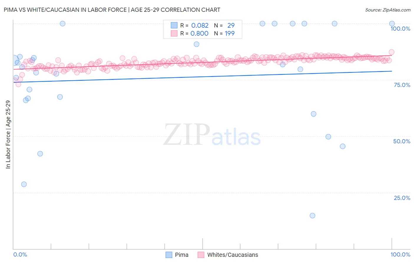 Pima vs White/Caucasian In Labor Force | Age 25-29