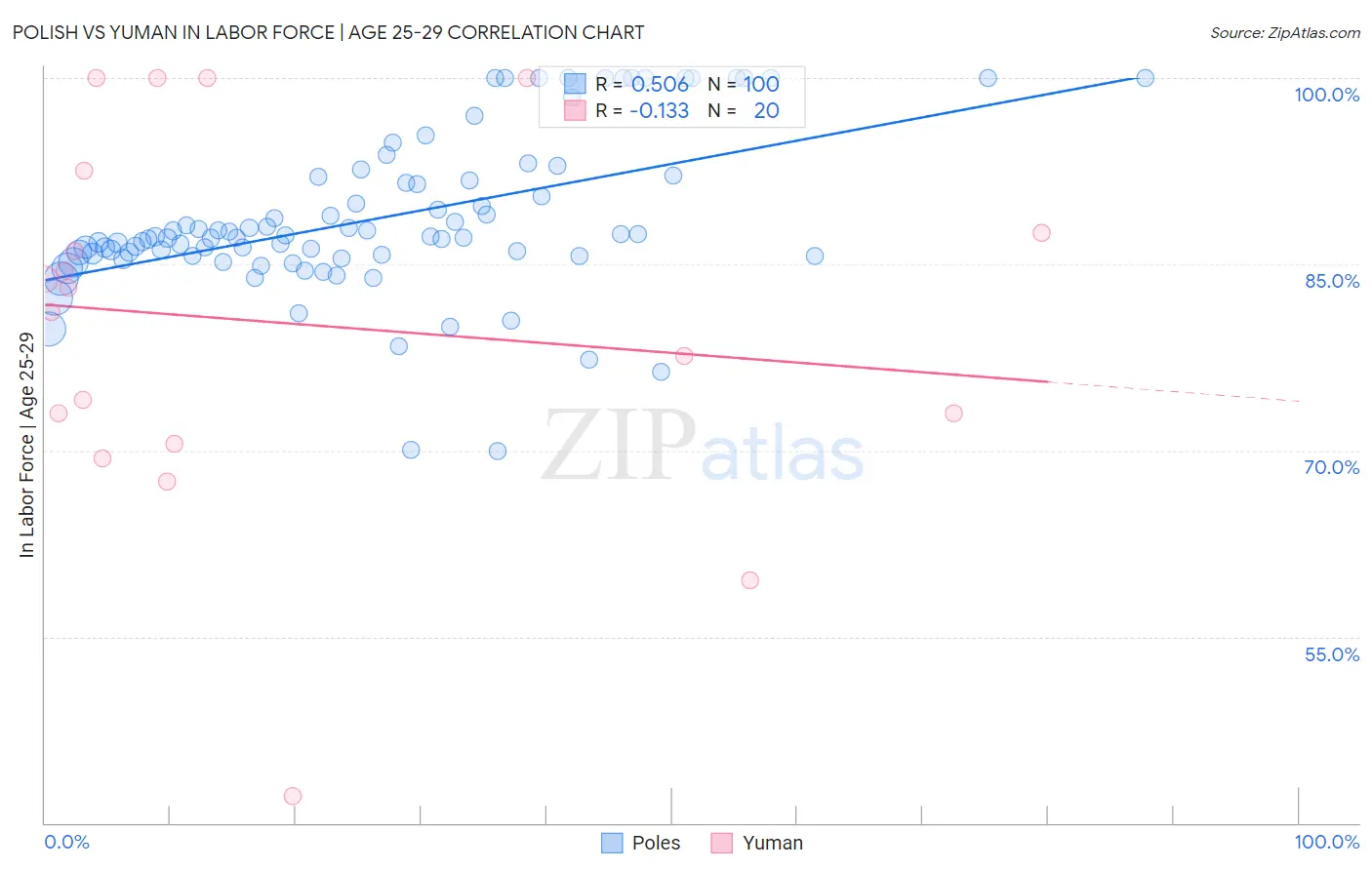 Polish vs Yuman In Labor Force | Age 25-29