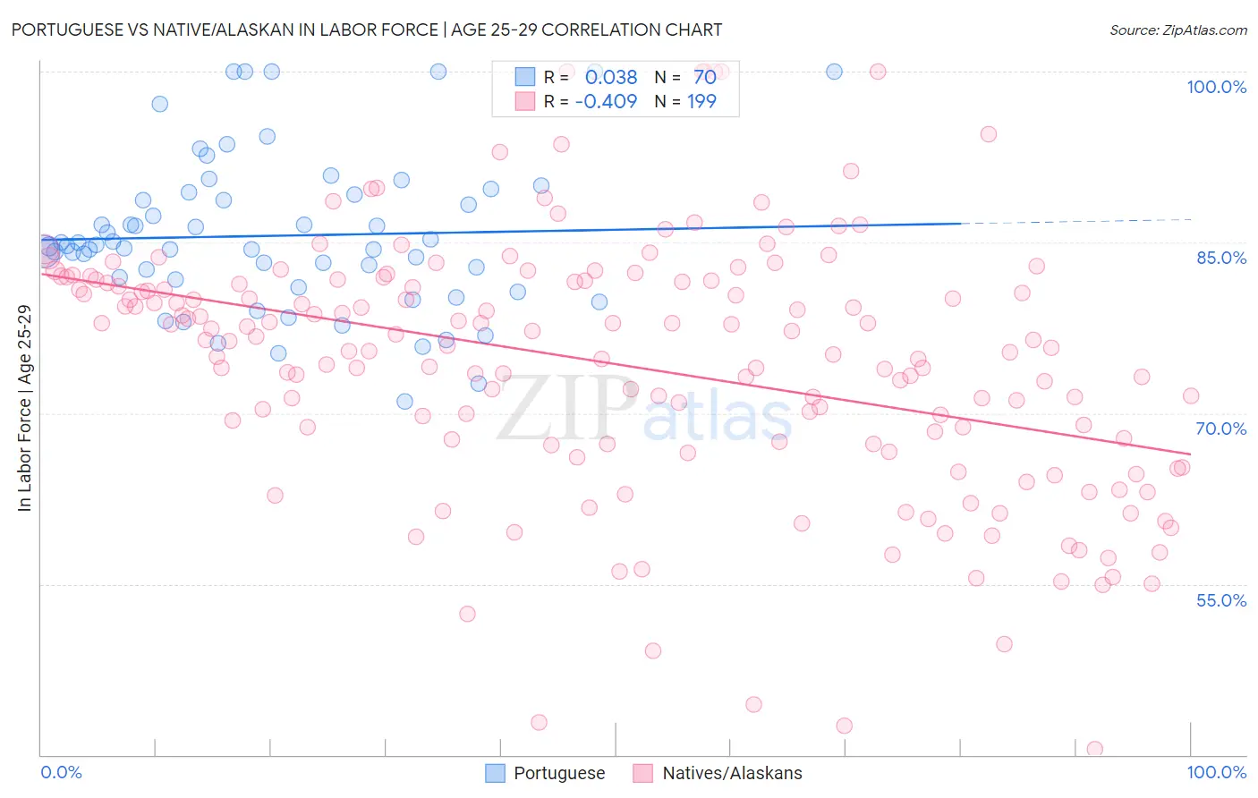 Portuguese vs Native/Alaskan In Labor Force | Age 25-29