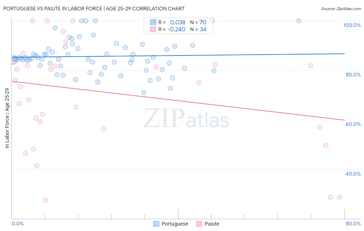 Portuguese vs Paiute In Labor Force | Age 25-29