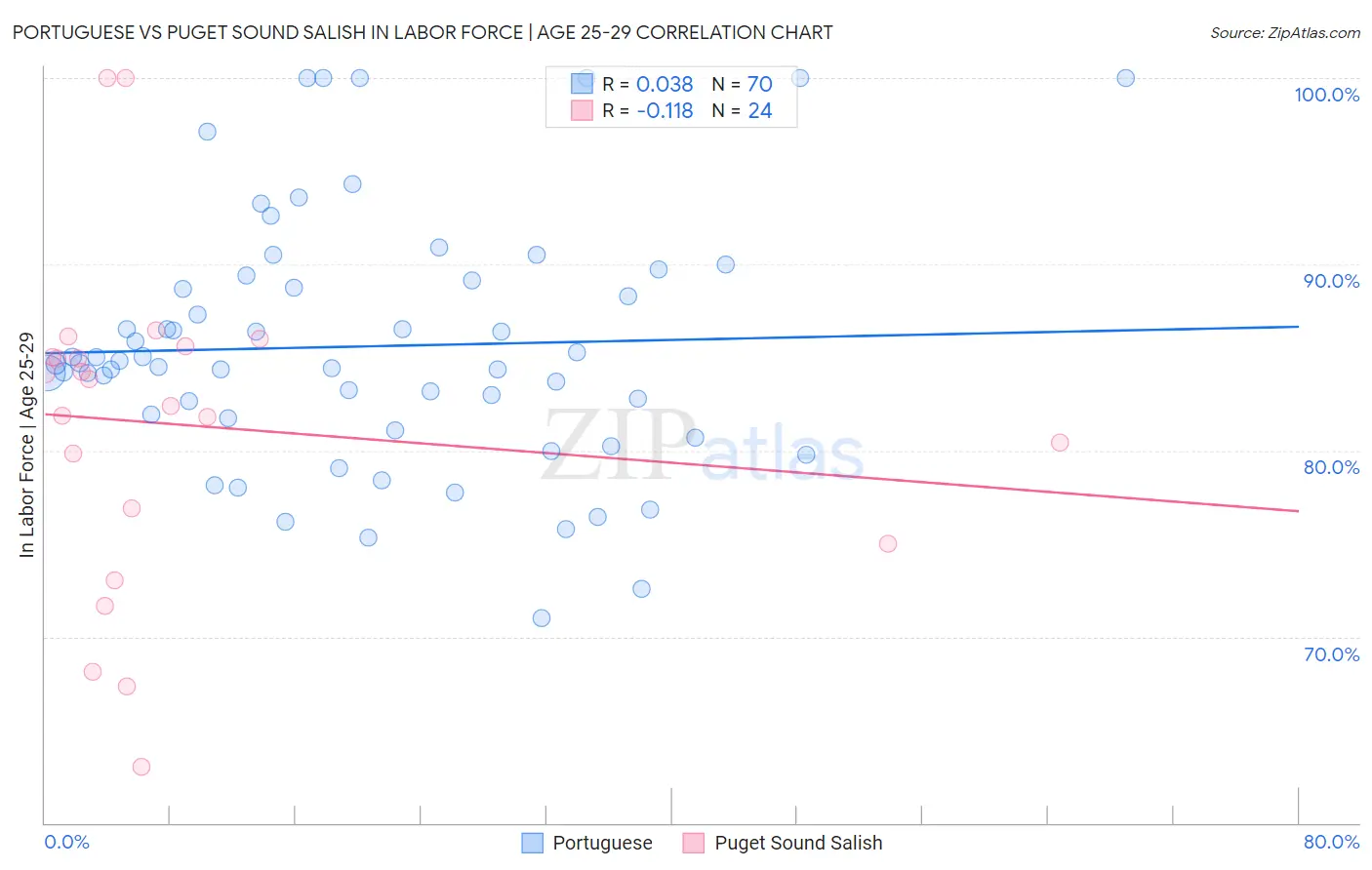 Portuguese vs Puget Sound Salish In Labor Force | Age 25-29