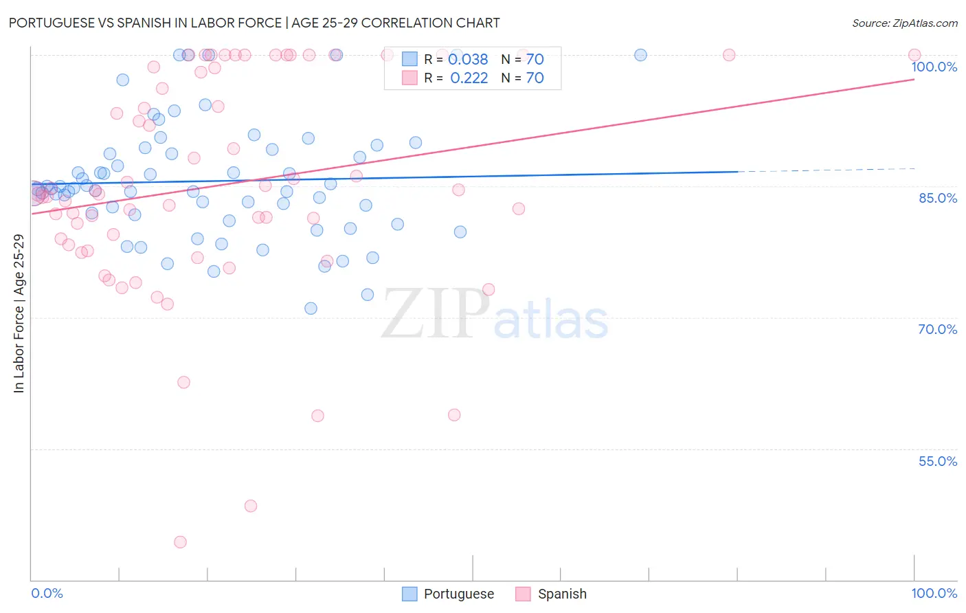 Portuguese vs Spanish In Labor Force | Age 25-29