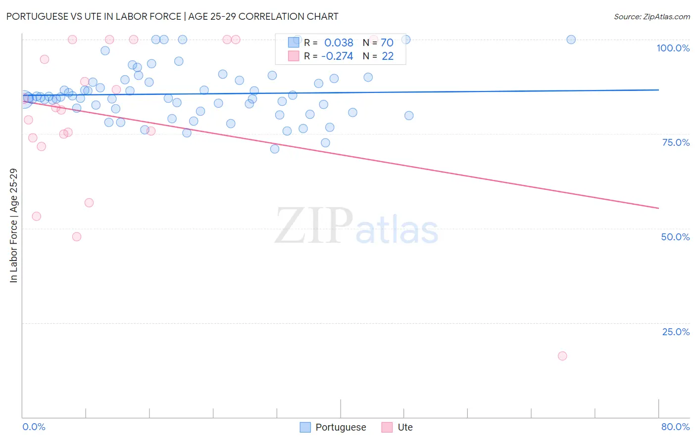 Portuguese vs Ute In Labor Force | Age 25-29