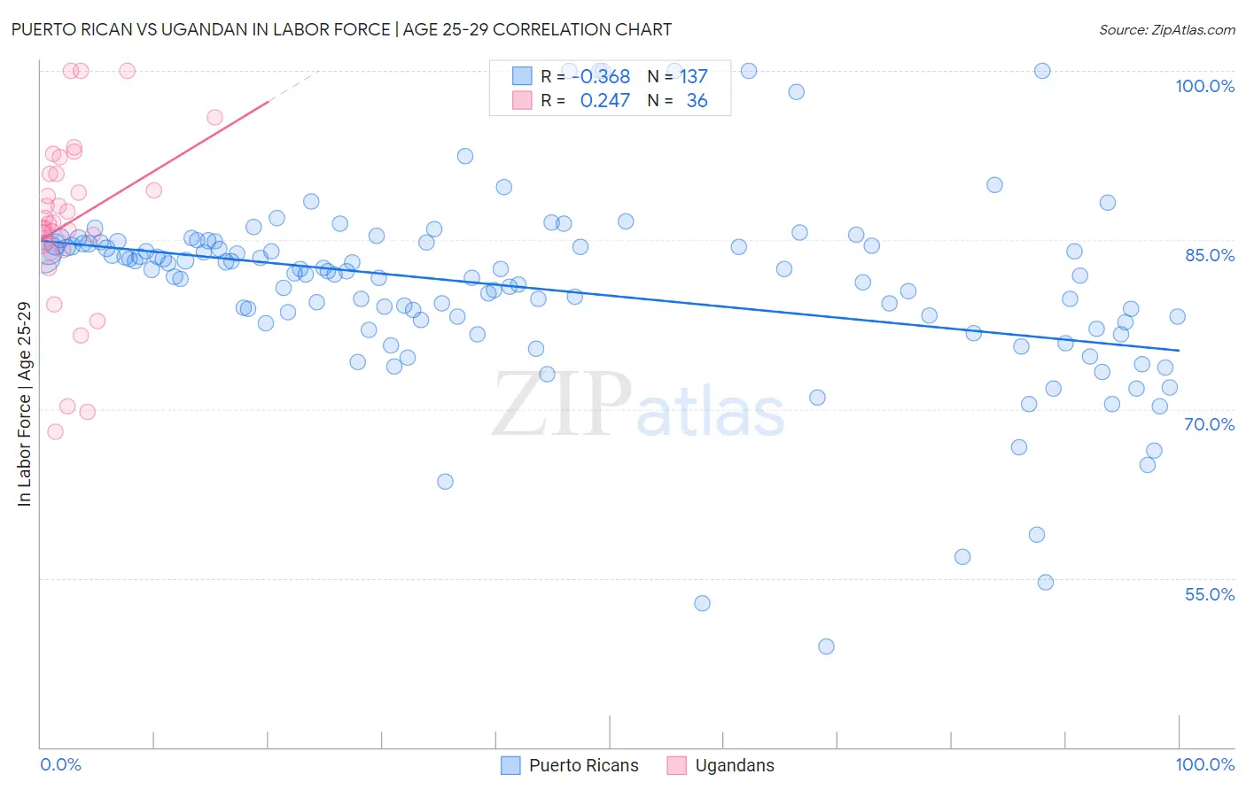 Puerto Rican vs Ugandan In Labor Force | Age 25-29