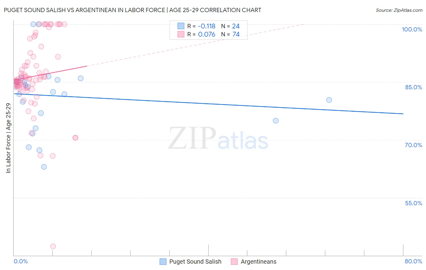 Puget Sound Salish vs Argentinean In Labor Force | Age 25-29
