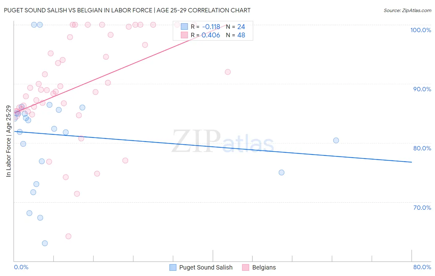 Puget Sound Salish vs Belgian In Labor Force | Age 25-29