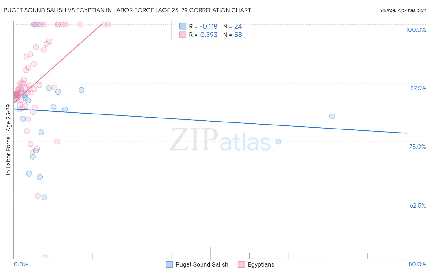 Puget Sound Salish vs Egyptian In Labor Force | Age 25-29