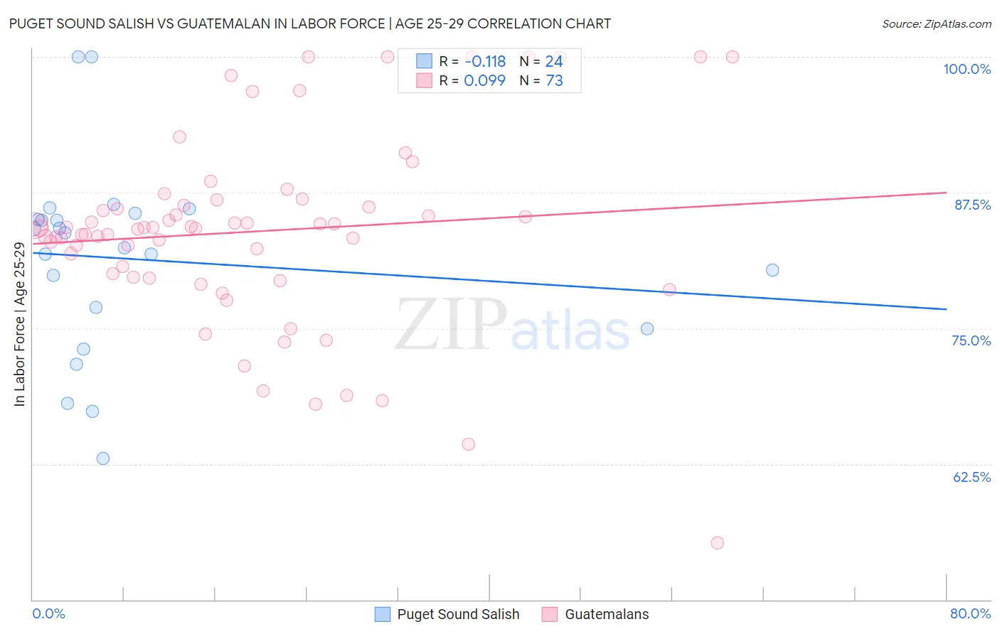 Puget Sound Salish vs Guatemalan In Labor Force | Age 25-29