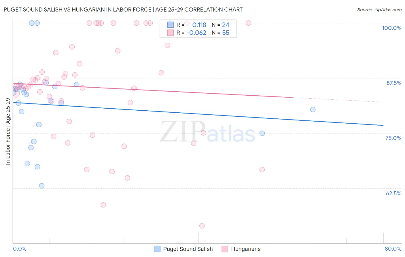 Puget Sound Salish vs Hungarian In Labor Force | Age 25-29