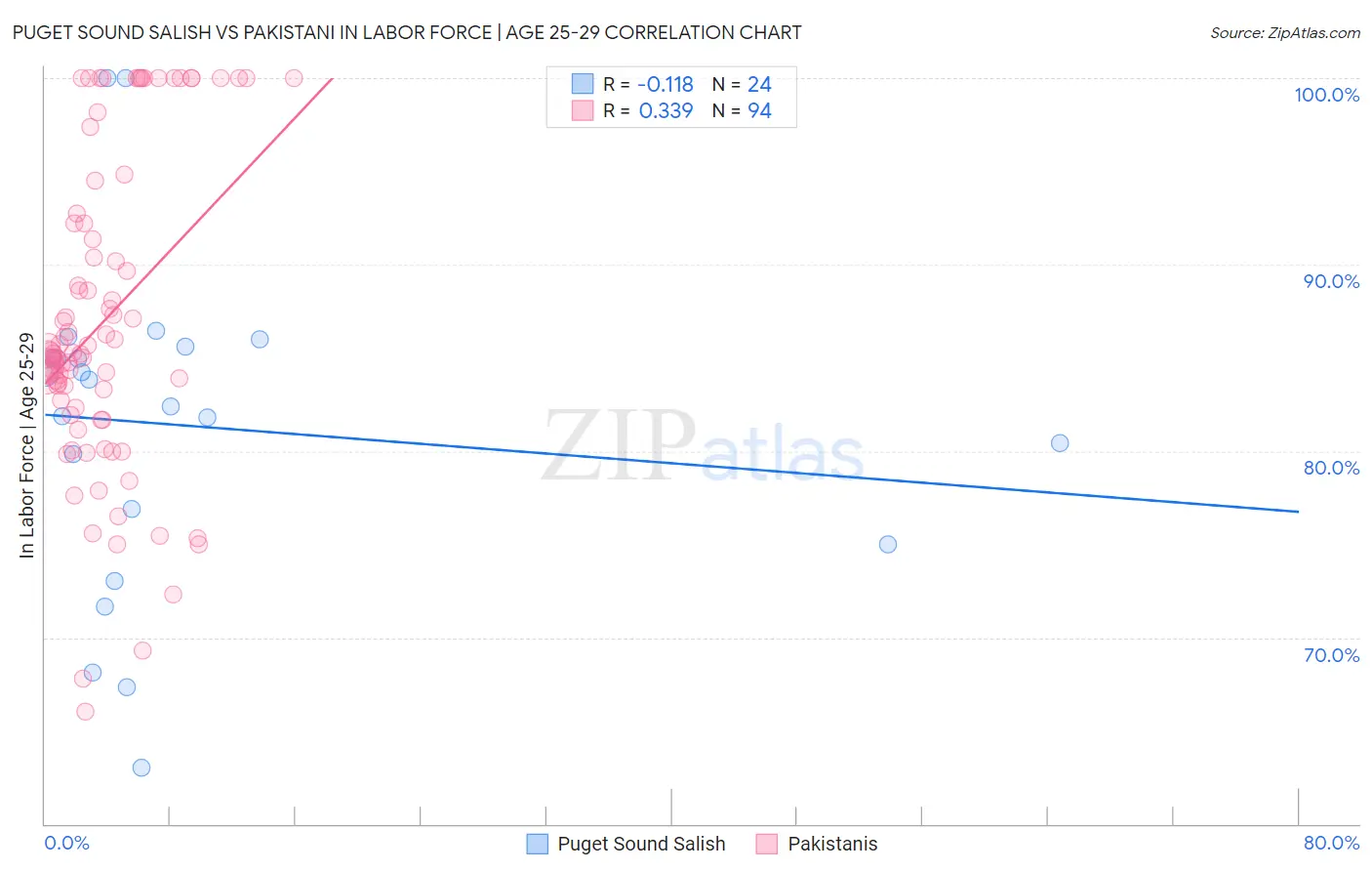 Puget Sound Salish vs Pakistani In Labor Force | Age 25-29