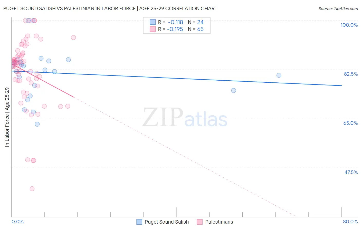 Puget Sound Salish vs Palestinian In Labor Force | Age 25-29