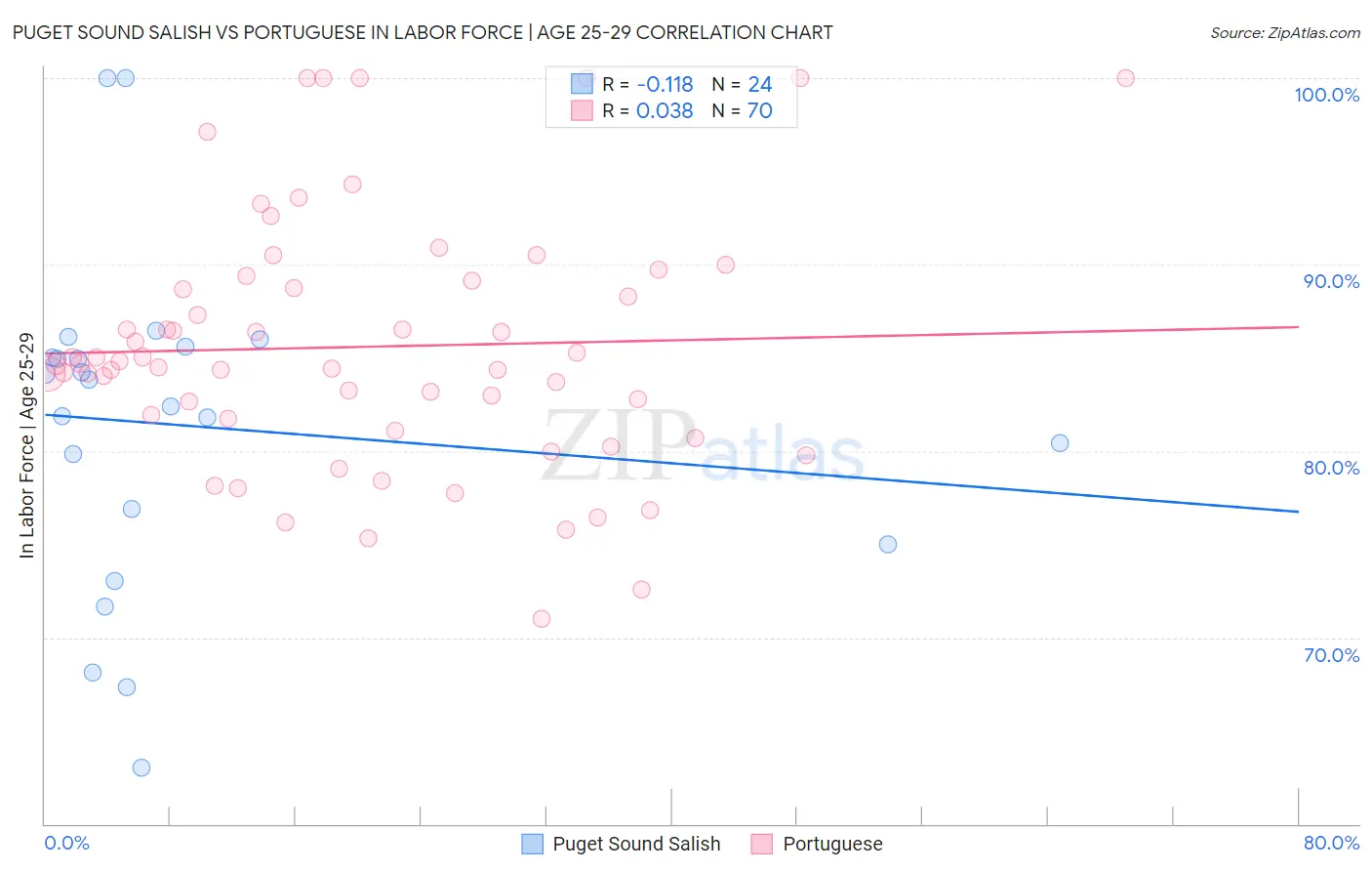 Puget Sound Salish vs Portuguese In Labor Force | Age 25-29