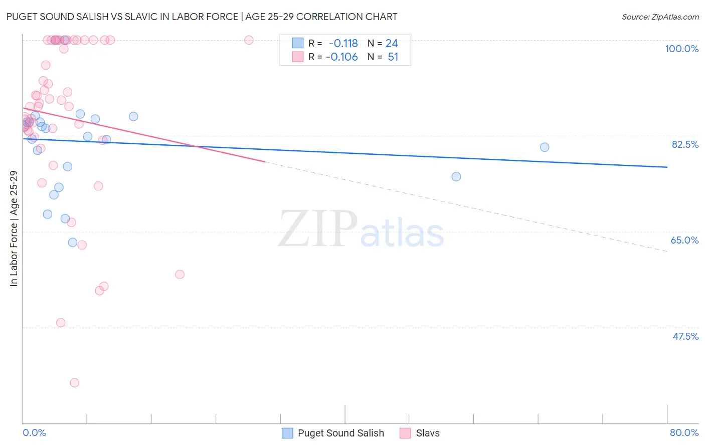 Puget Sound Salish vs Slavic In Labor Force | Age 25-29