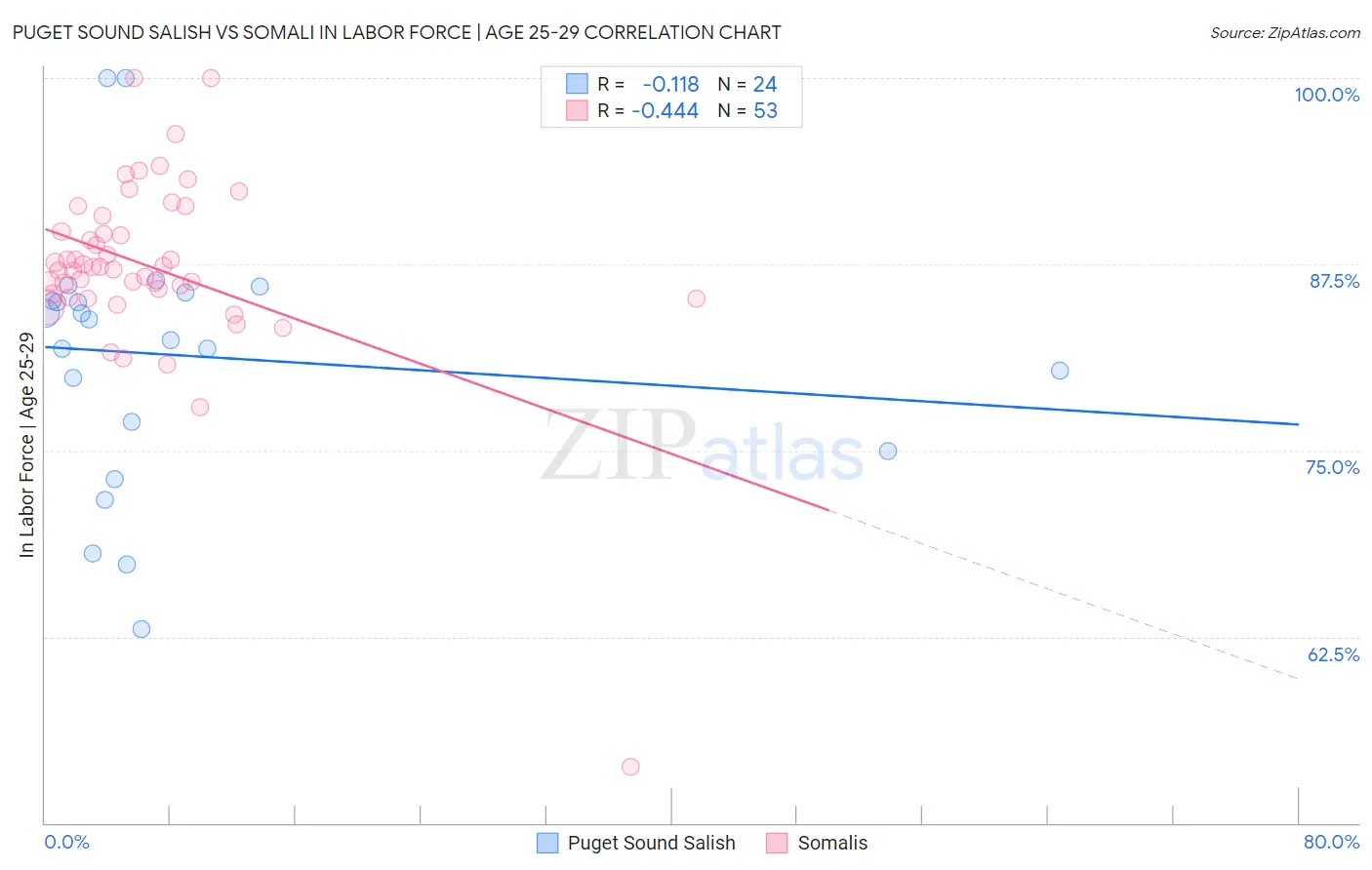 Puget Sound Salish vs Somali In Labor Force | Age 25-29