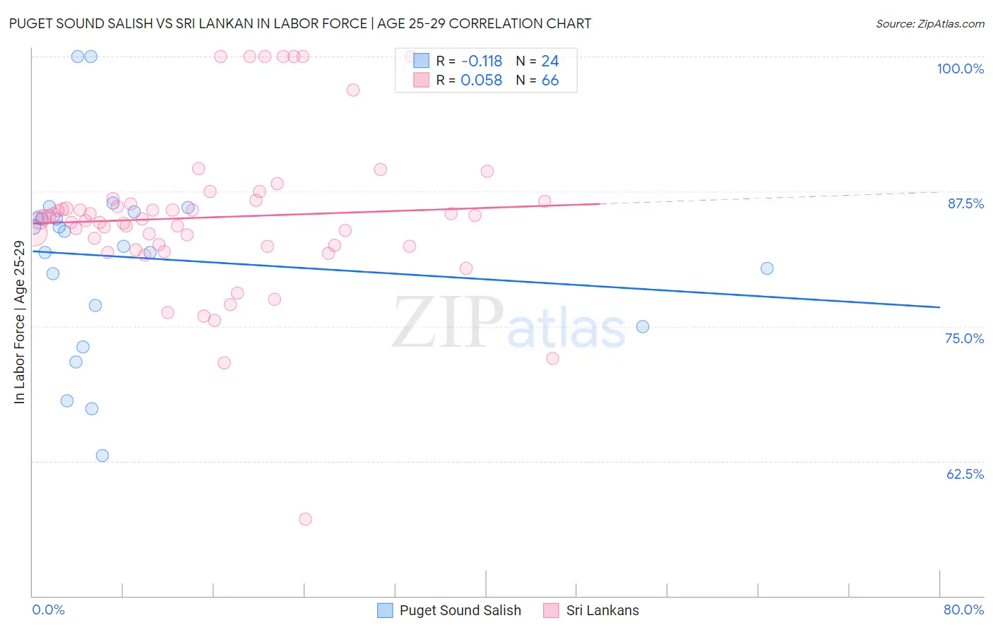 Puget Sound Salish vs Sri Lankan In Labor Force | Age 25-29