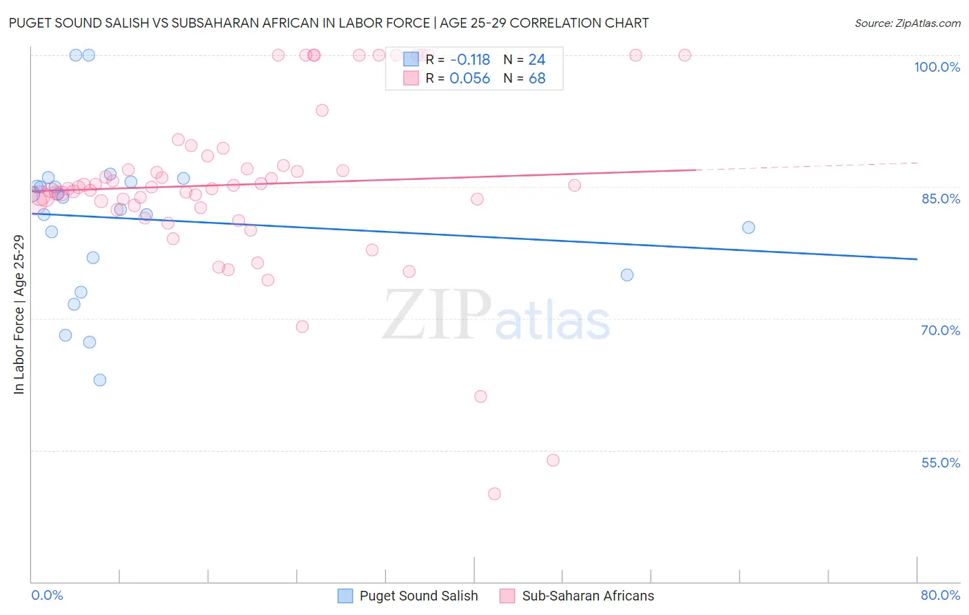 Puget Sound Salish vs Subsaharan African In Labor Force | Age 25-29