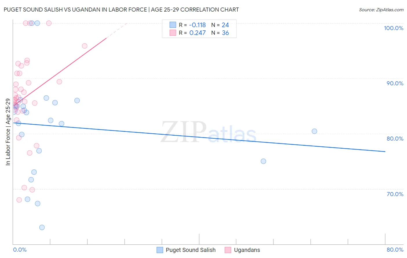 Puget Sound Salish vs Ugandan In Labor Force | Age 25-29