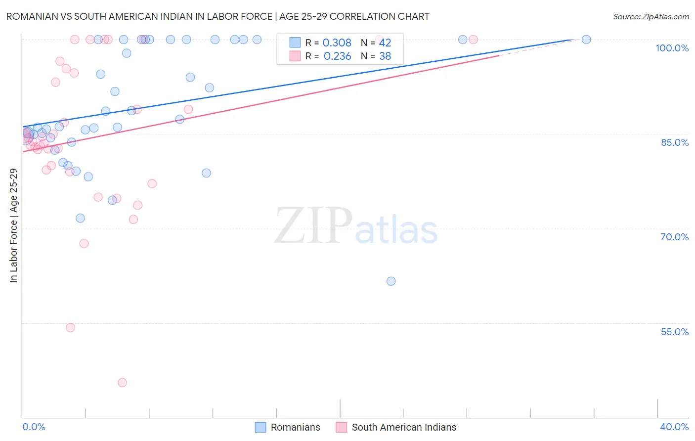 Romanian vs South American Indian In Labor Force | Age 25-29