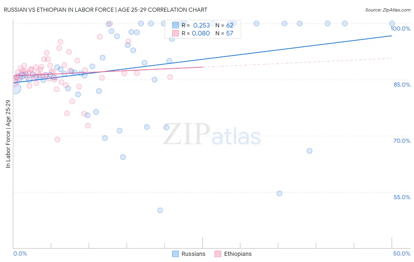 Russian vs Ethiopian In Labor Force | Age 25-29