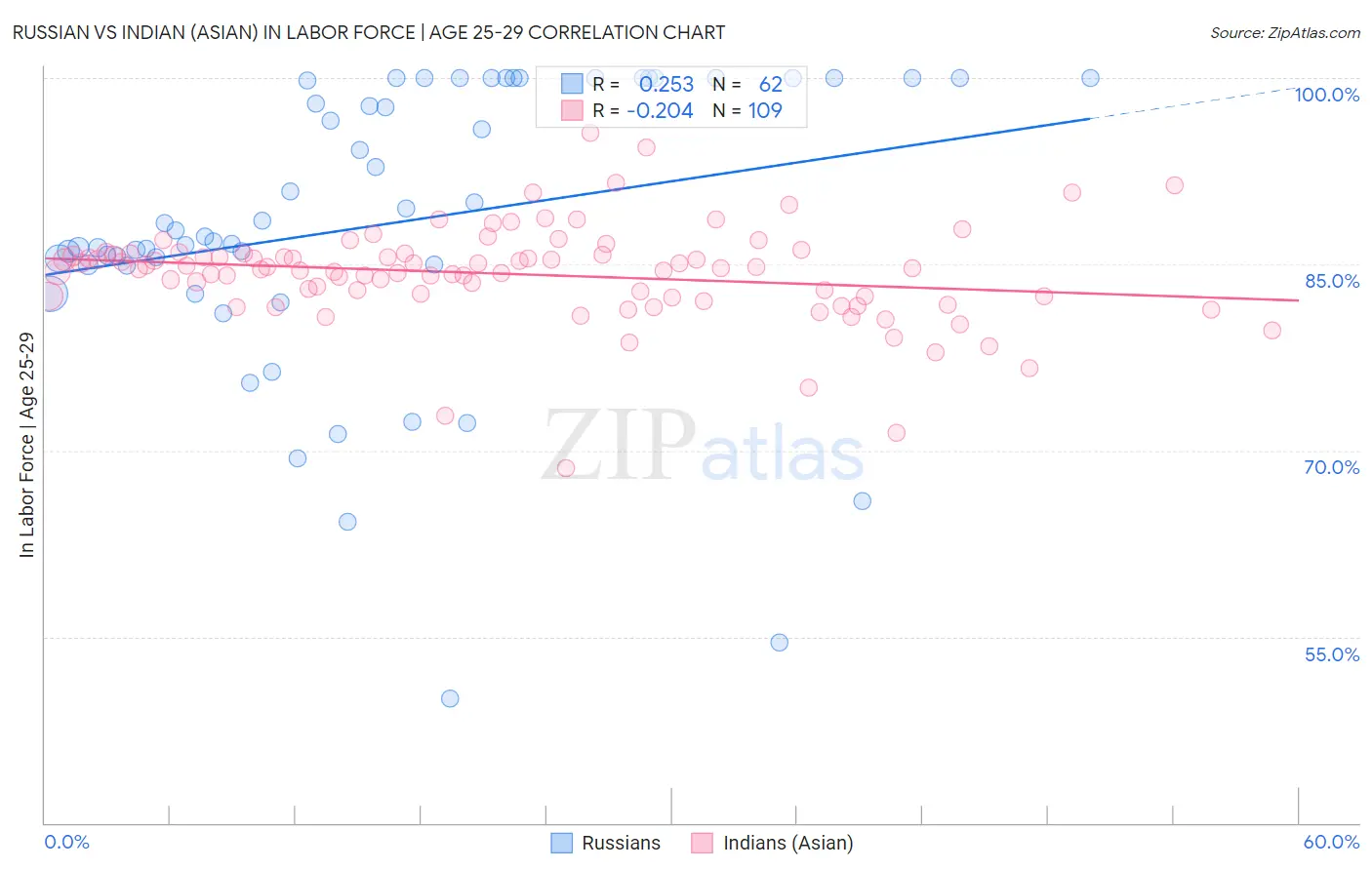Russian vs Indian (Asian) In Labor Force | Age 25-29