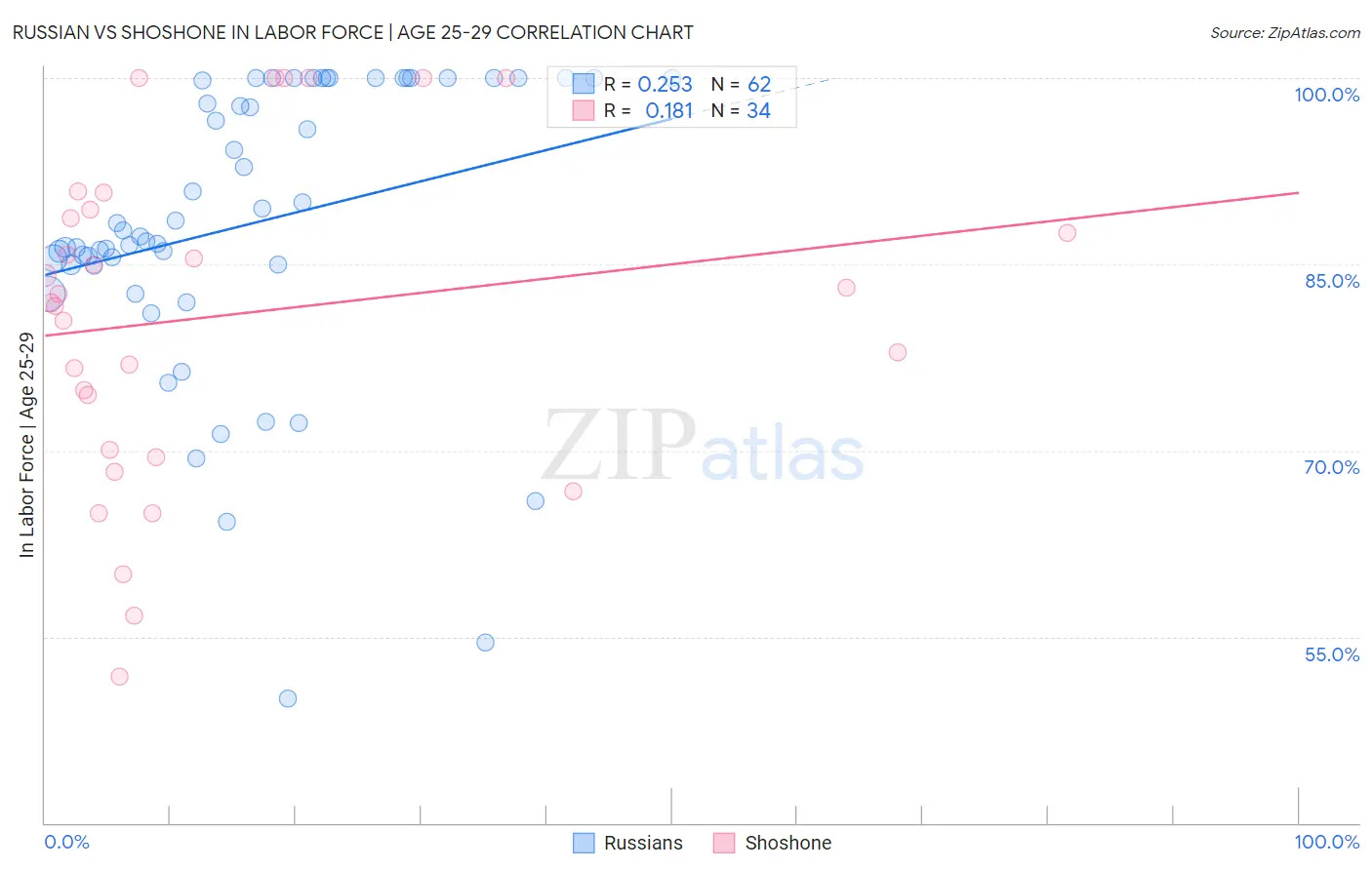 Russian vs Shoshone In Labor Force | Age 25-29