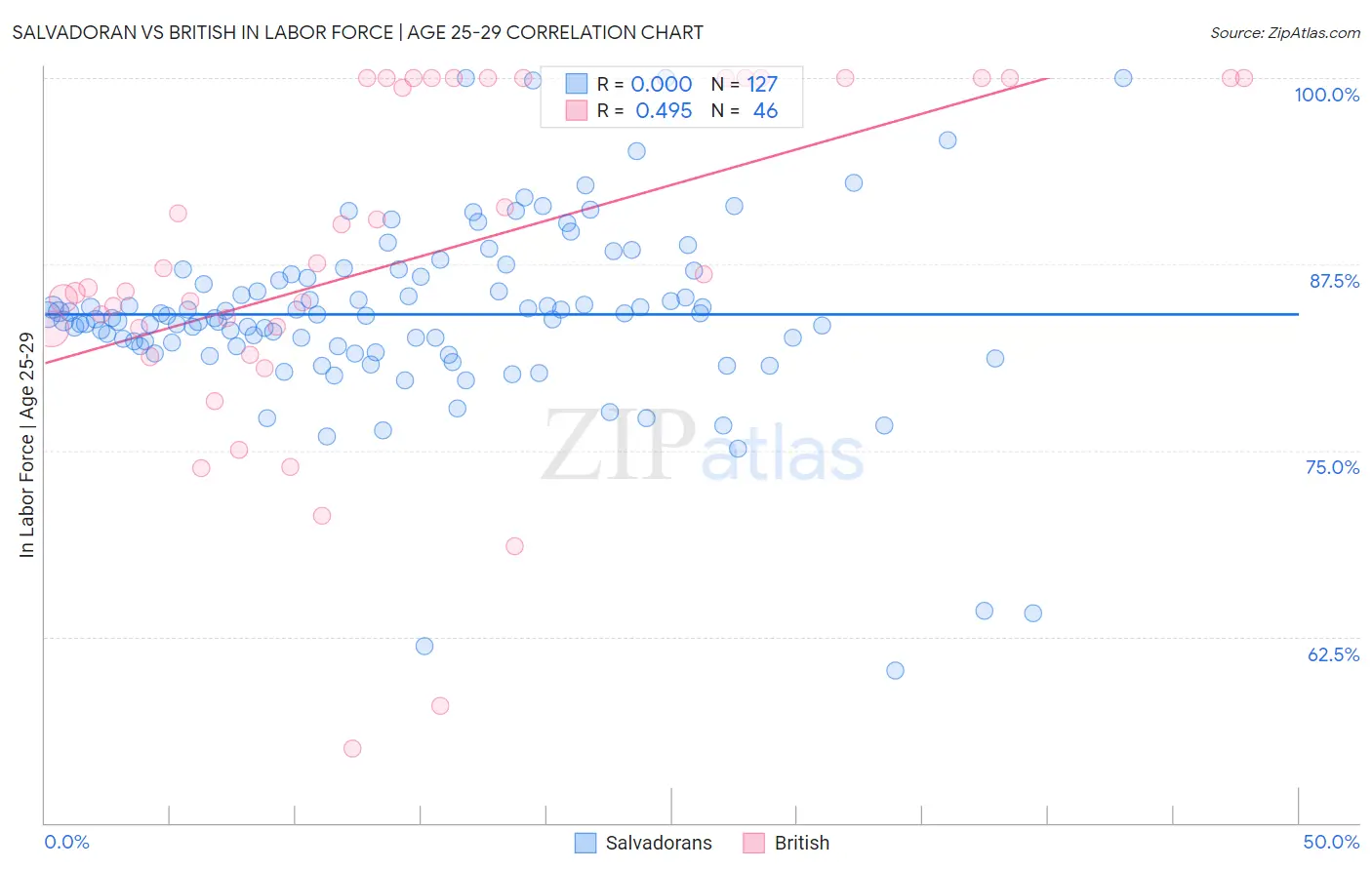 Salvadoran vs British In Labor Force | Age 25-29