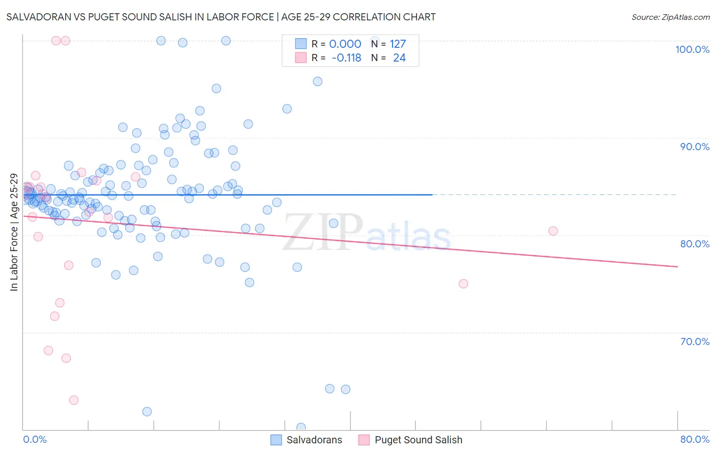 Salvadoran vs Puget Sound Salish In Labor Force | Age 25-29