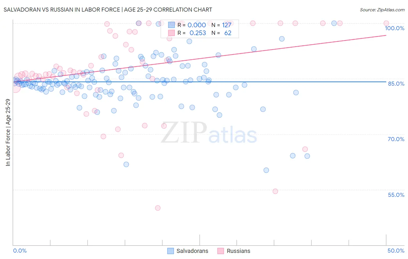 Salvadoran vs Russian In Labor Force | Age 25-29