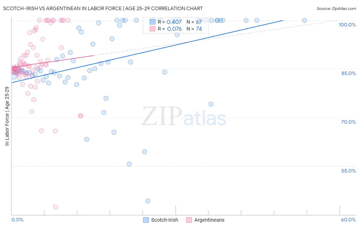 Scotch-Irish vs Argentinean In Labor Force | Age 25-29