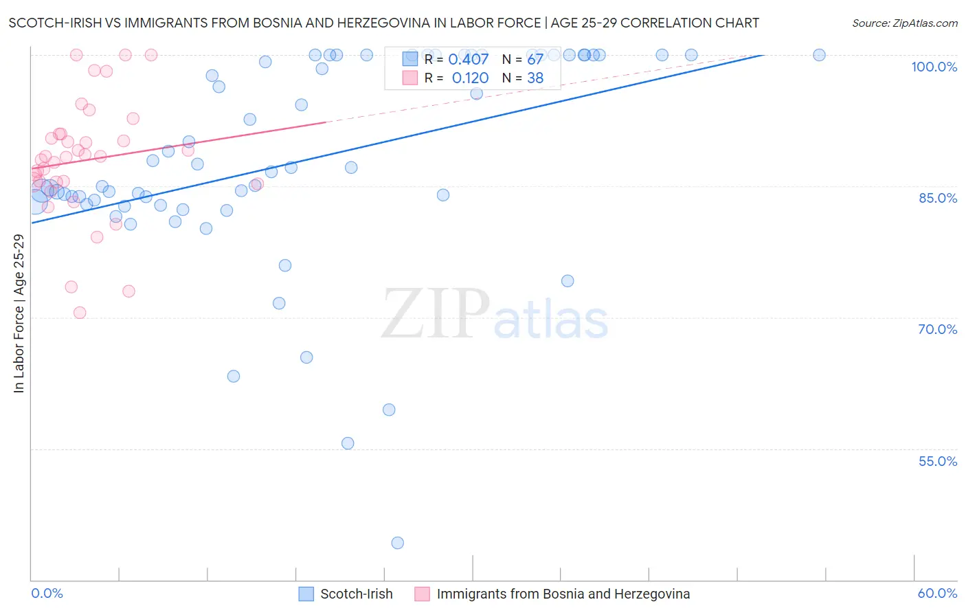 Scotch-Irish vs Immigrants from Bosnia and Herzegovina In Labor Force | Age 25-29